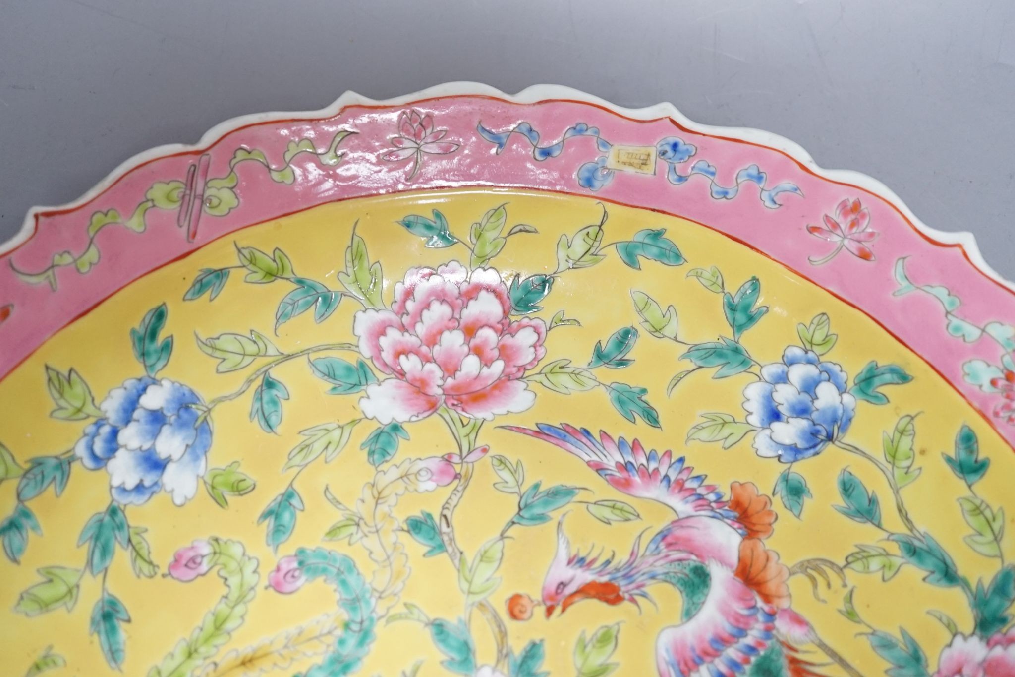 A Chinese Straits style famille rose dish, 37cm